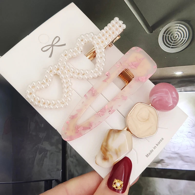 3/4 stücke Set Perle Haar Clip Für Frauen Koreanische Haarnadeln Geometrische Kristall Haar Barrettes Mädchen Hairgrip Haar Zubehör