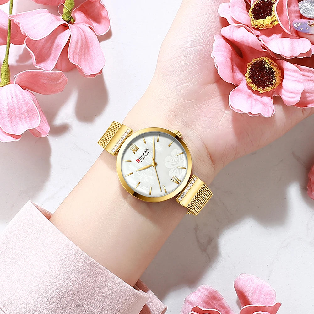 Goldene Armbanduhr Mesh Damen Uhren Luxus Marke CURREN Elegante Einfache Quarzuhr frauen Armband Uhr Weibliche Reloj mujer