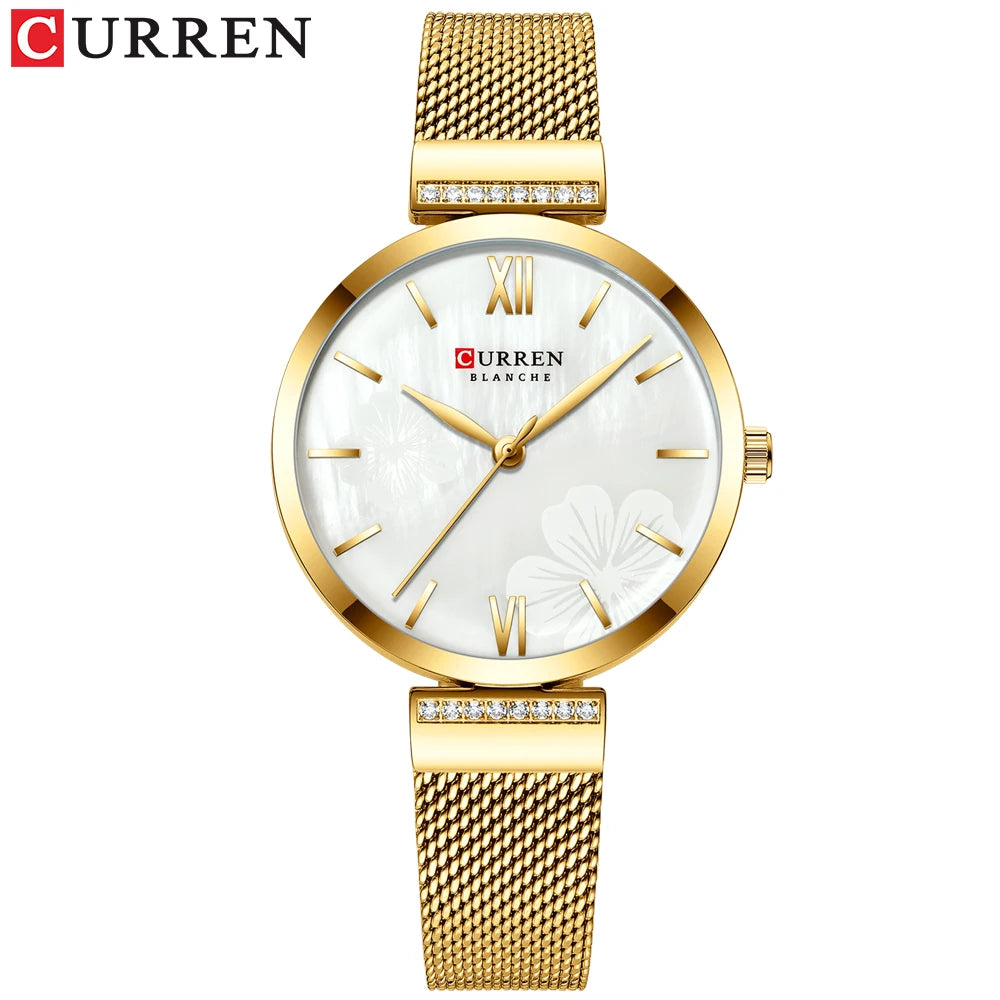 Goldene Armbanduhr Mesh Damen Uhren Luxus Marke CURREN Elegante Einfache Quarzuhr frauen Armband Uhr Weibliche Reloj mujer