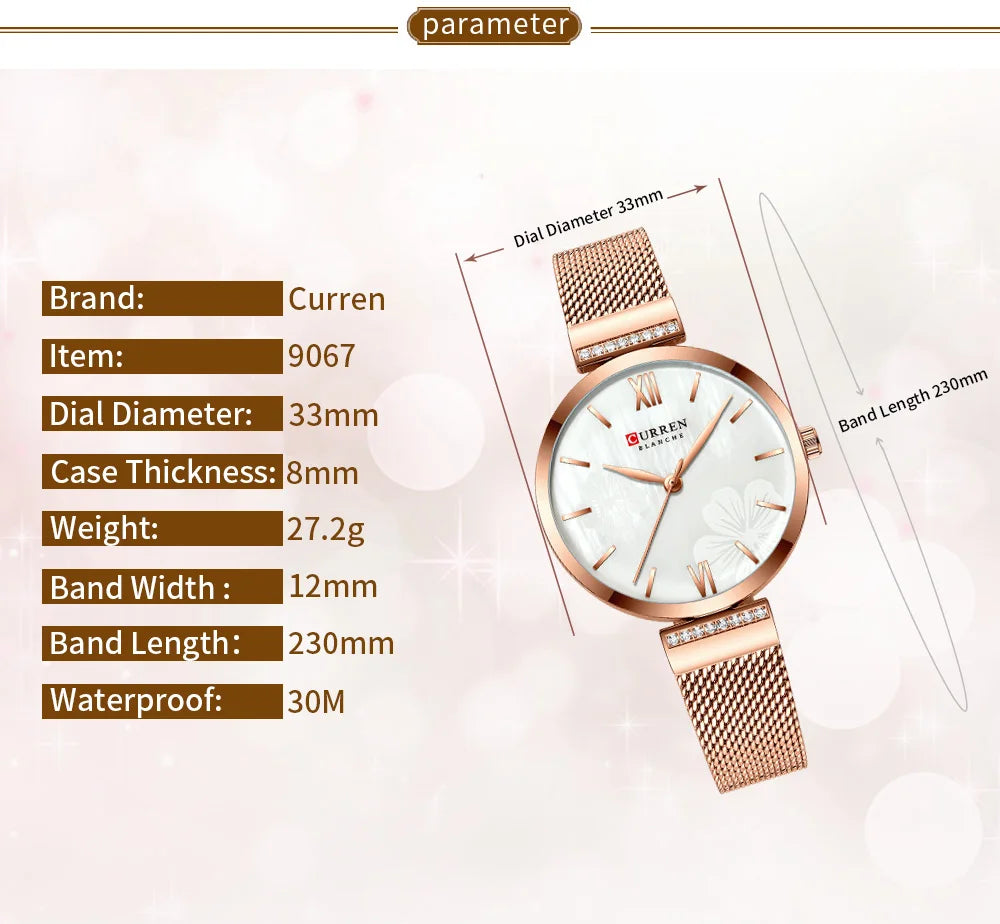 Goldene Armbanduhr Mesh Damen Uhren Luxus Marke CURREN Elegante Einfache Quarzuhr frauen Armband Uhr Weibliche Reloj mujer