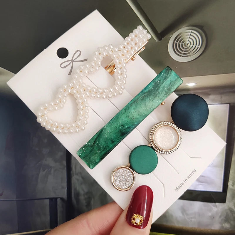 3/4 stücke Set Perle Haar Clip Für Frauen Koreanische Haarnadeln Geometrische Kristall Haar Barrettes Mädchen Hairgrip Haar Zubehör
