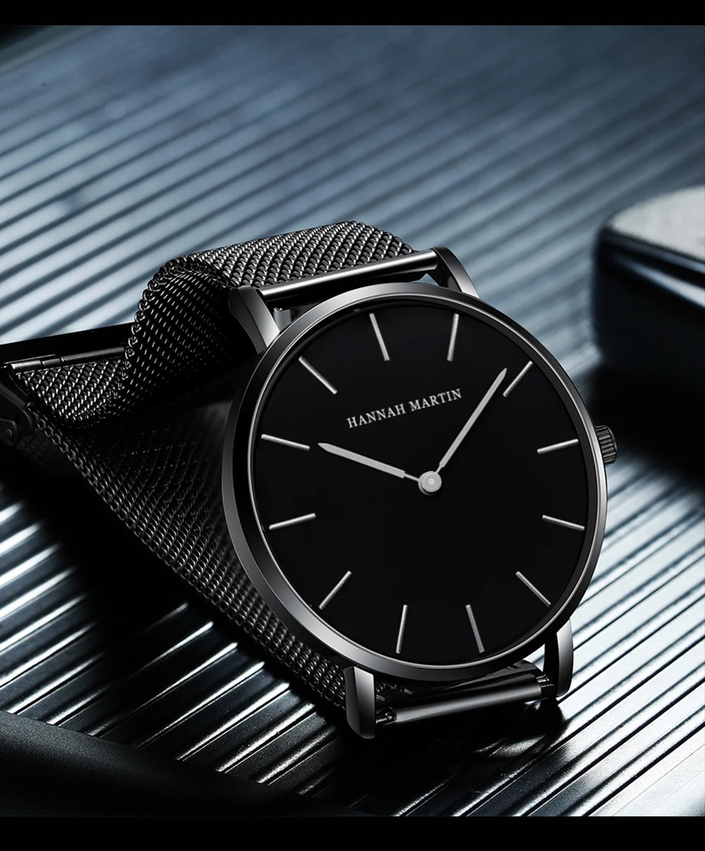Hannah Martin Ultra Dünne Quarz Männer Uhr Edelstahl Mesh Uhren Männer Einfache Mode Business Japan Armbanduhr Uhr Männlich