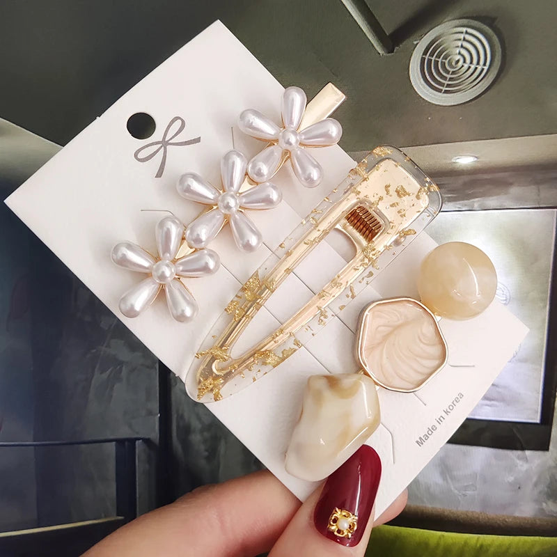 3/4 stücke Set Perle Haar Clip Für Frauen Koreanische Haarnadeln Geometrische Kristall Haar Barrettes Mädchen Hairgrip Haar Zubehör