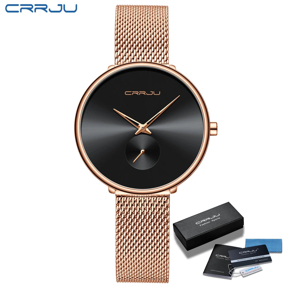 CRRJU frauen Uhren 2021 Luxus Damen Uhr Mode Minimalistischen Wasserdicht Schlanke Band Uhren für Frauen Geschenk Reloj Mujer
