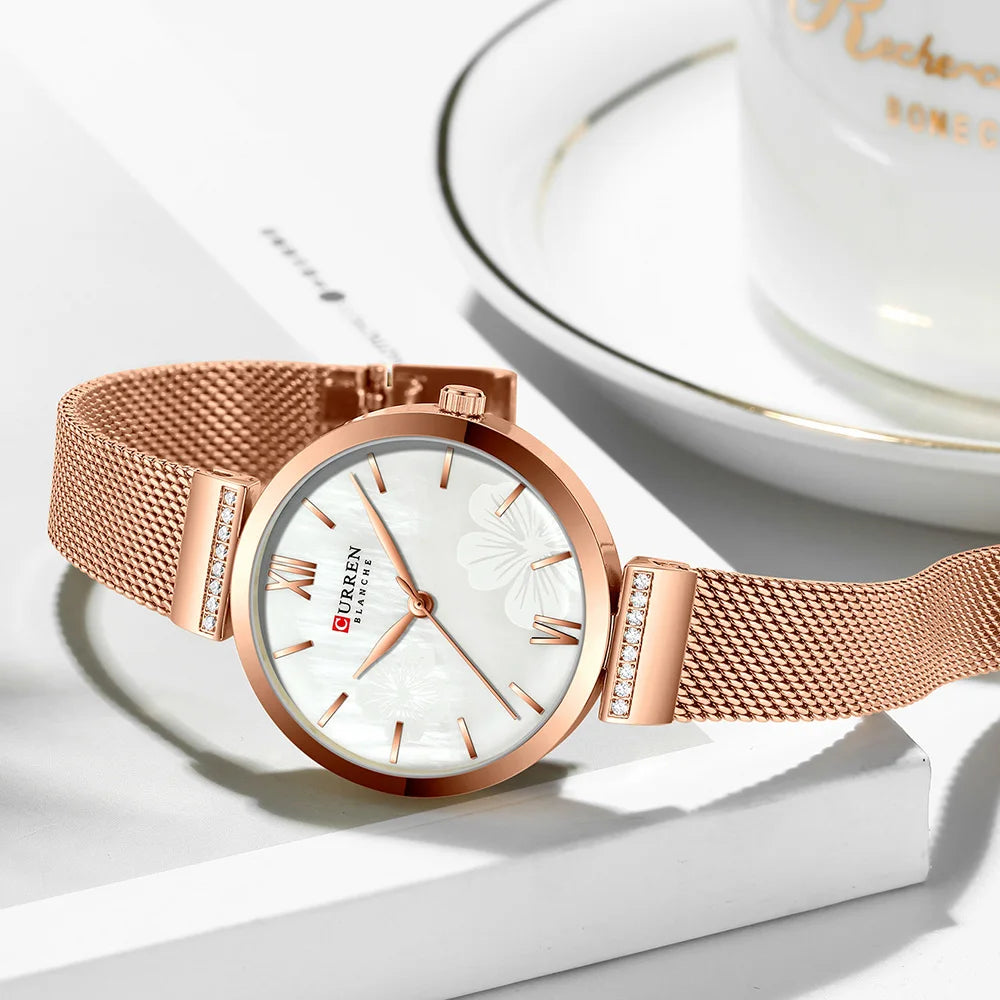 Goldene Armbanduhr Mesh Damen Uhren Luxus Marke CURREN Elegante Einfache Quarzuhr frauen Armband Uhr Weibliche Reloj mujer