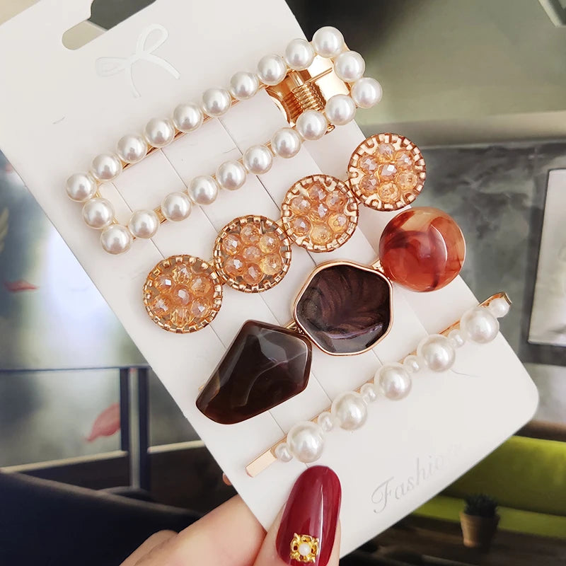 3/4 stücke Set Perle Haar Clip Für Frauen Koreanische Haarnadeln Geometrische Kristall Haar Barrettes Mädchen Hairgrip Haar Zubehör