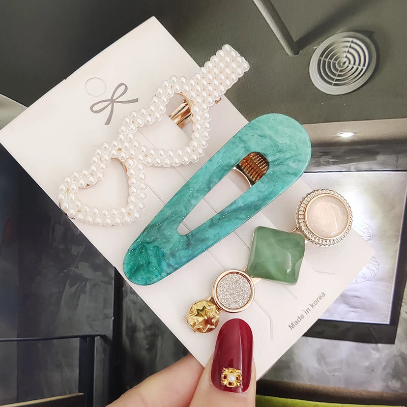 3/4 stücke Set Perle Haar Clip Für Frauen Koreanische Haarnadeln Geometrische Kristall Haar Barrettes Mädchen Hairgrip Haar Zubehör