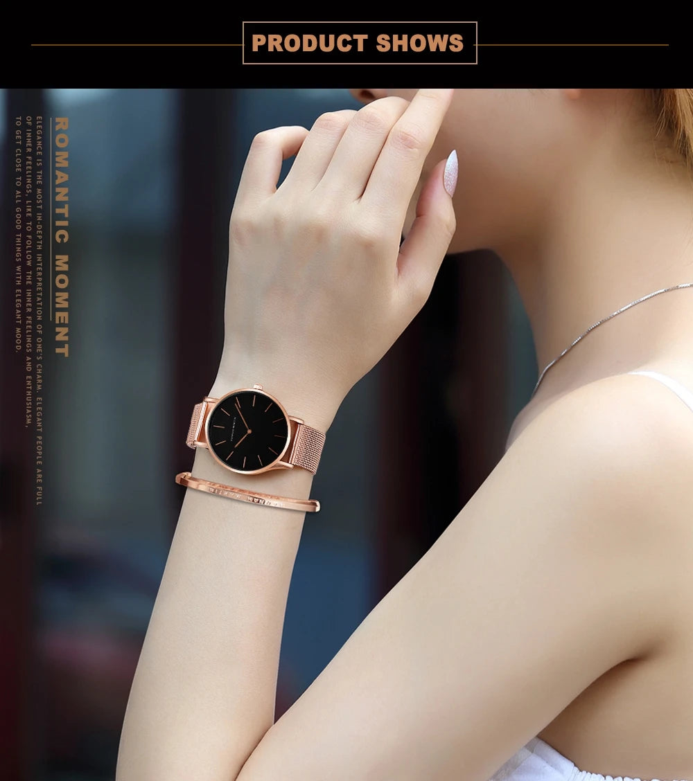 Hannah Martin Top Marke Luxus Uhren Frauen Edelstahl Mesh Gürtel Uhr Japan Quarzwerk Uhr Damen Armbanduhr