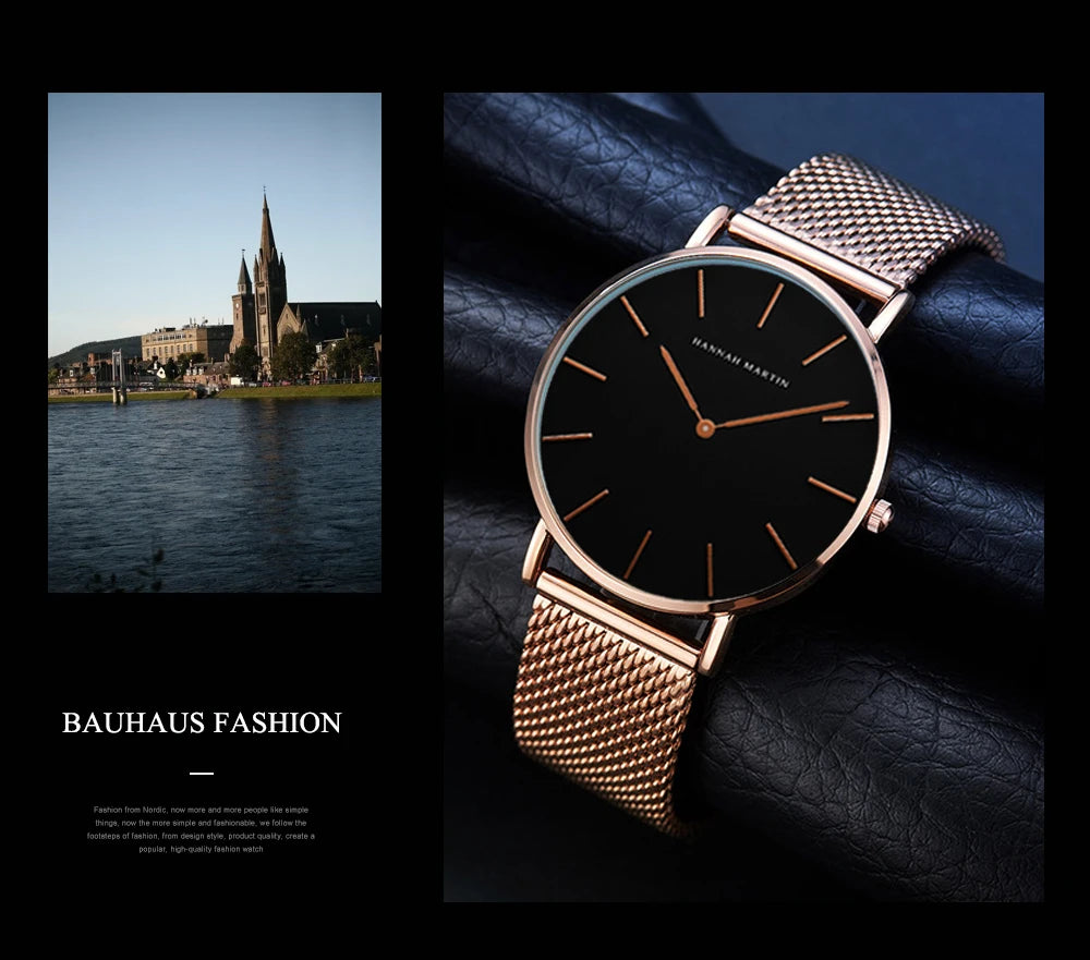 Hannah Martin Ultra Dünne Quarz Männer Uhr Edelstahl Mesh Uhren Männer Einfache Mode Business Japan Armbanduhr Uhr Männlich