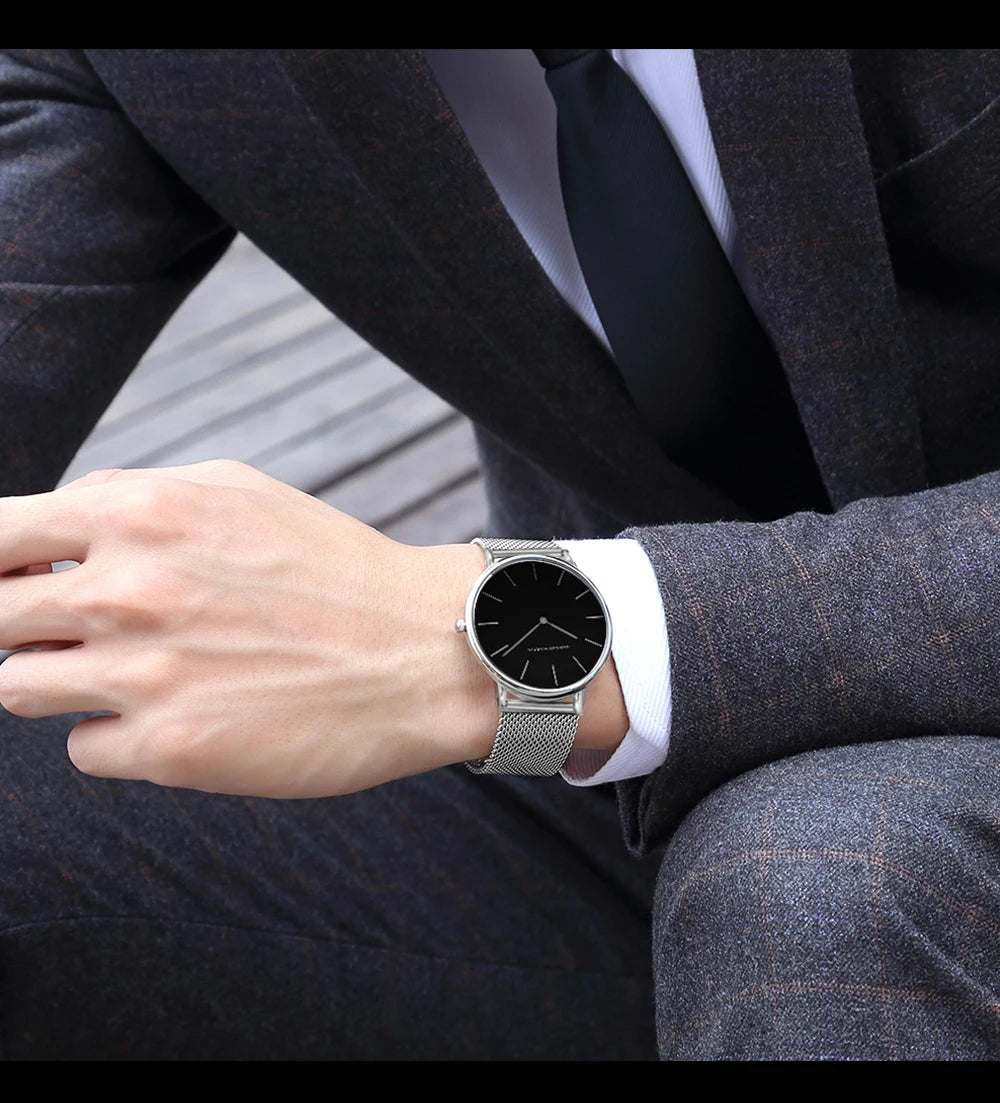 Hannah Martin Ultra Dünne Quarz Männer Uhr Edelstahl Mesh Uhren Männer Einfache Mode Business Japan Armbanduhr Uhr Männlich