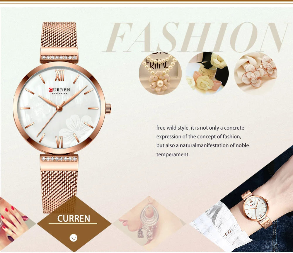 Goldene Armbanduhr Mesh Damen Uhren Luxus Marke CURREN Elegante Einfache Quarzuhr frauen Armband Uhr Weibliche Reloj mujer