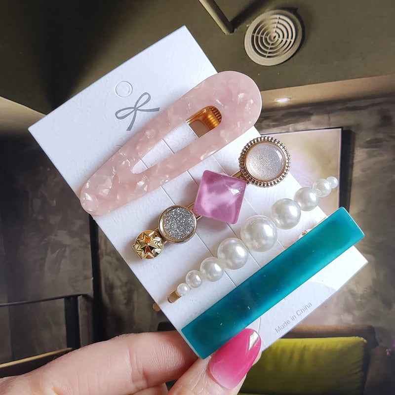 3/4 stücke Set Perle Haar Clip Für Frauen Koreanische Haarnadeln Geometrische Kristall Haar Barrettes Mädchen Hairgrip Haar Zubehör