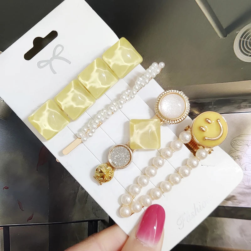 3/4 stücke Set Perle Haar Clip Für Frauen Koreanische Haarnadeln Geometrische Kristall Haar Barrettes Mädchen Hairgrip Haar Zubehör