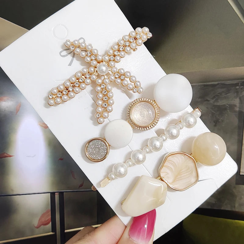 3/4 stücke Set Perle Haar Clip Für Frauen Koreanische Haarnadeln Geometrische Kristall Haar Barrettes Mädchen Hairgrip Haar Zubehör