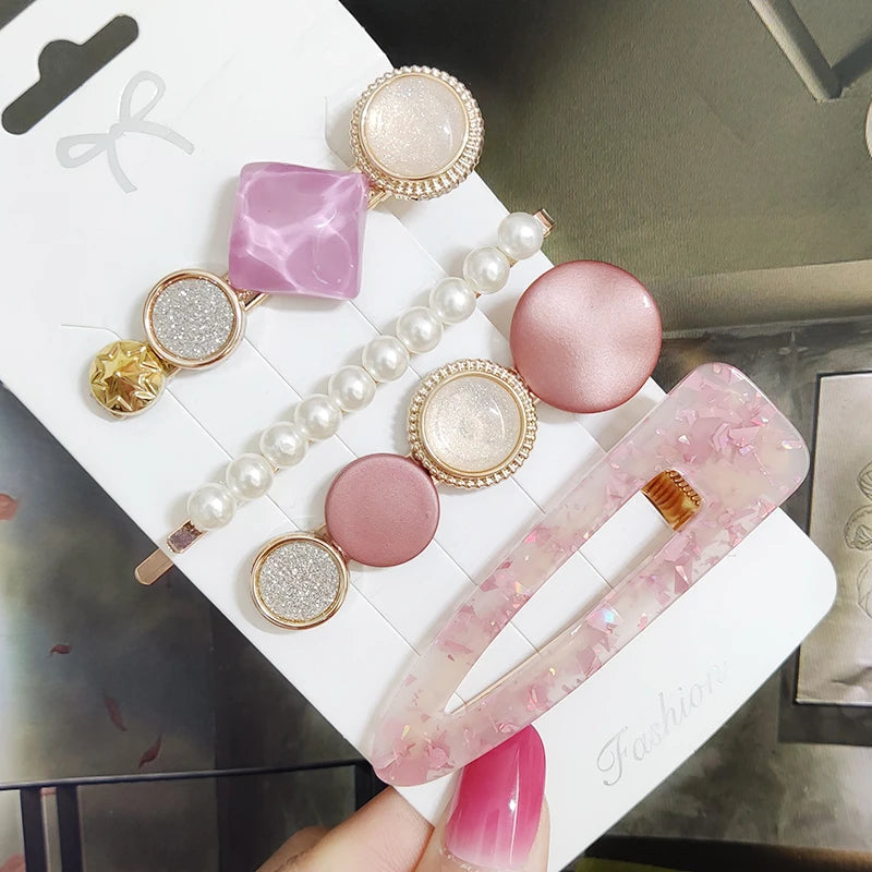 3/4 stücke Set Perle Haar Clip Für Frauen Koreanische Haarnadeln Geometrische Kristall Haar Barrettes Mädchen Hairgrip Haar Zubehör