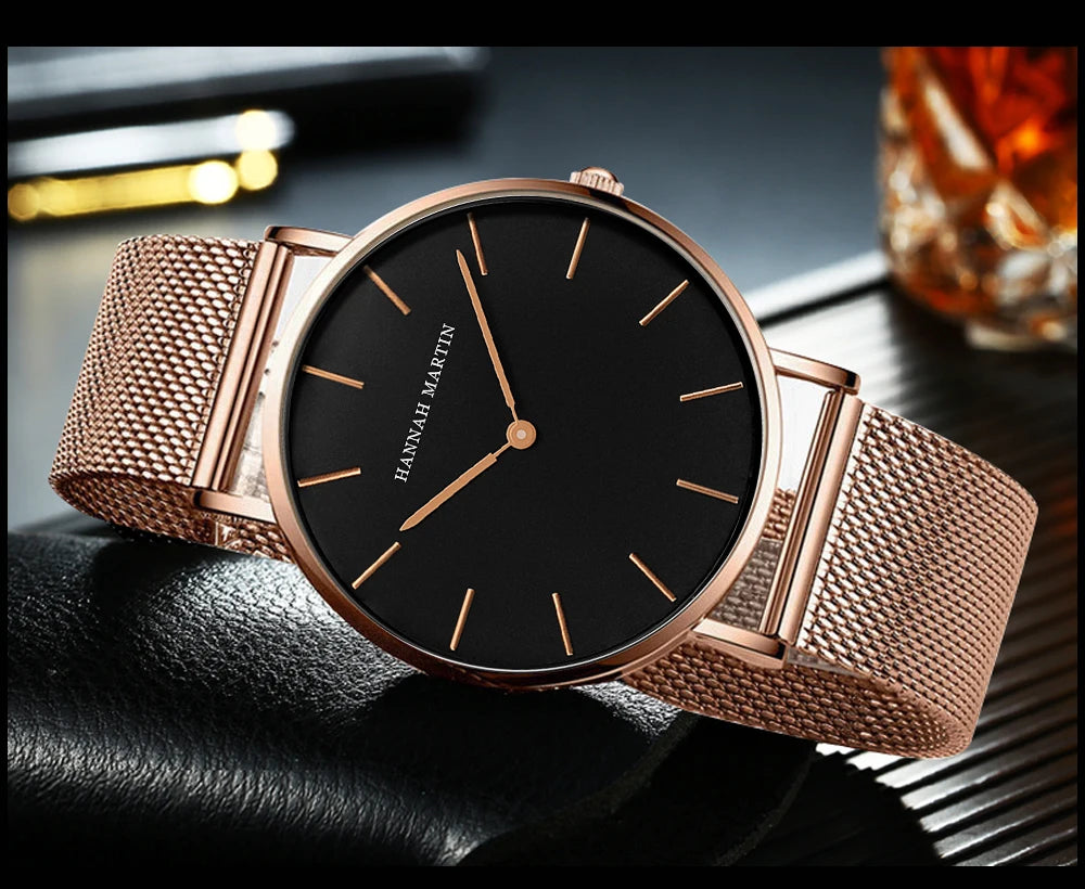 Hannah Martin Ultra Dünne Quarz Männer Uhr Edelstahl Mesh Uhren Männer Einfache Mode Business Japan Armbanduhr Uhr Männlich