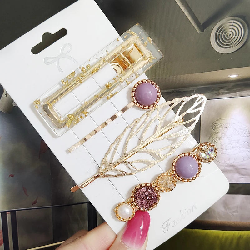 3/4 stücke Set Perle Haar Clip Für Frauen Koreanische Haarnadeln Geometrische Kristall Haar Barrettes Mädchen Hairgrip Haar Zubehör