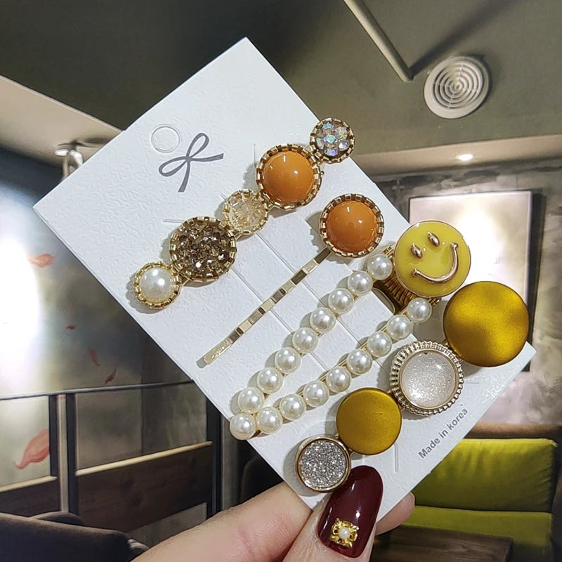 3/4 stücke Set Perle Haar Clip Für Frauen Koreanische Haarnadeln Geometrische Kristall Haar Barrettes Mädchen Hairgrip Haar Zubehör
