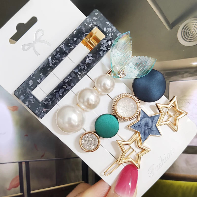 3/4 stücke Set Perle Haar Clip Für Frauen Koreanische Haarnadeln Geometrische Kristall Haar Barrettes Mädchen Hairgrip Haar Zubehör