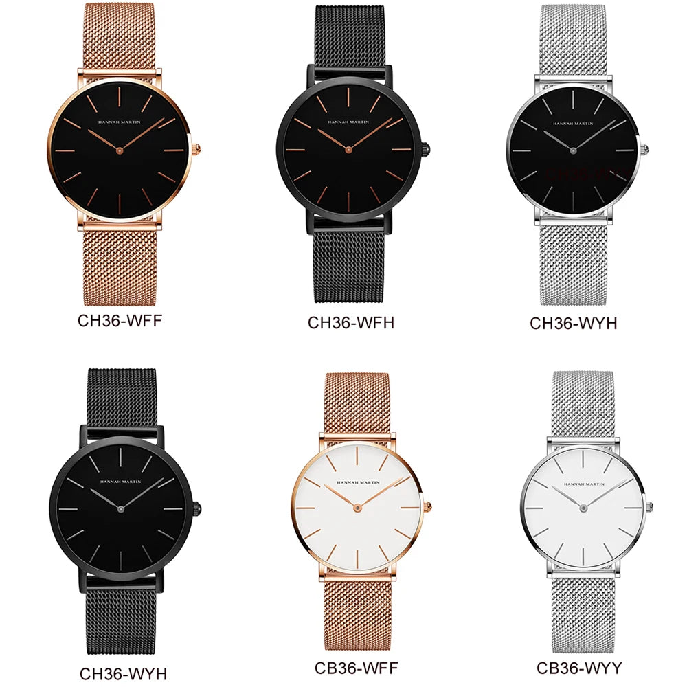 Hannah Martin Top Marke Luxus Uhren Frauen Edelstahl Mesh Gürtel Uhr Japan Quarzwerk Uhr Damen Armbanduhr
