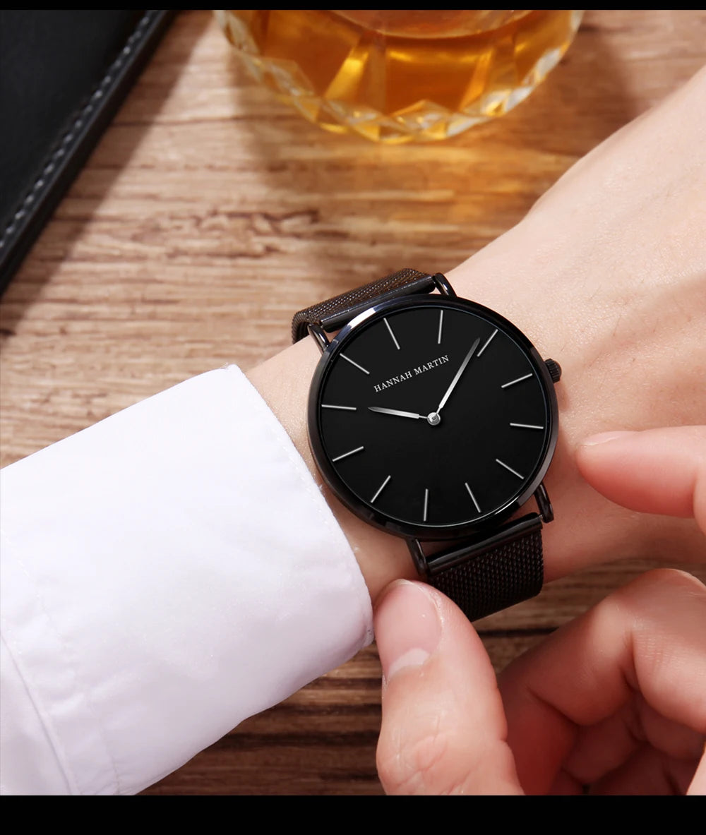 Hannah Martin Ultra Dünne Quarz Männer Uhr Edelstahl Mesh Uhren Männer Einfache Mode Business Japan Armbanduhr Uhr Männlich