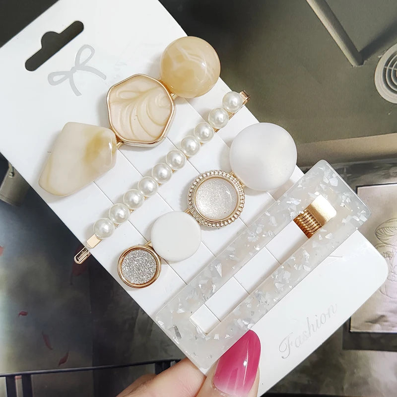 3/4 stücke Set Perle Haar Clip Für Frauen Koreanische Haarnadeln Geometrische Kristall Haar Barrettes Mädchen Hairgrip Haar Zubehör