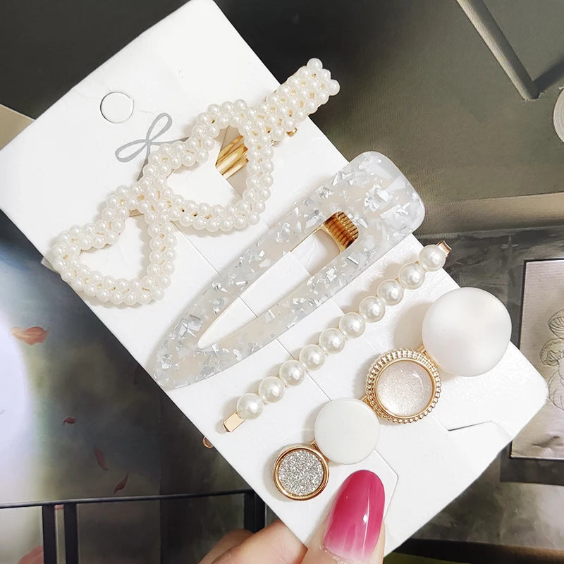 3/4 stücke Set Perle Haar Clip Für Frauen Koreanische Haarnadeln Geometrische Kristall Haar Barrettes Mädchen Hairgrip Haar Zubehör