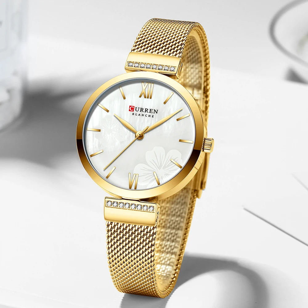 Goldene Armbanduhr Mesh Damen Uhren Luxus Marke CURREN Elegante Einfache Quarzuhr frauen Armband Uhr Weibliche Reloj mujer