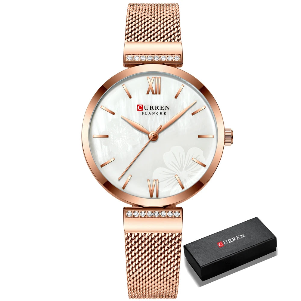Goldene Armbanduhr Mesh Damen Uhren Luxus Marke CURREN Elegante Einfache Quarzuhr frauen Armband Uhr Weibliche Reloj mujer