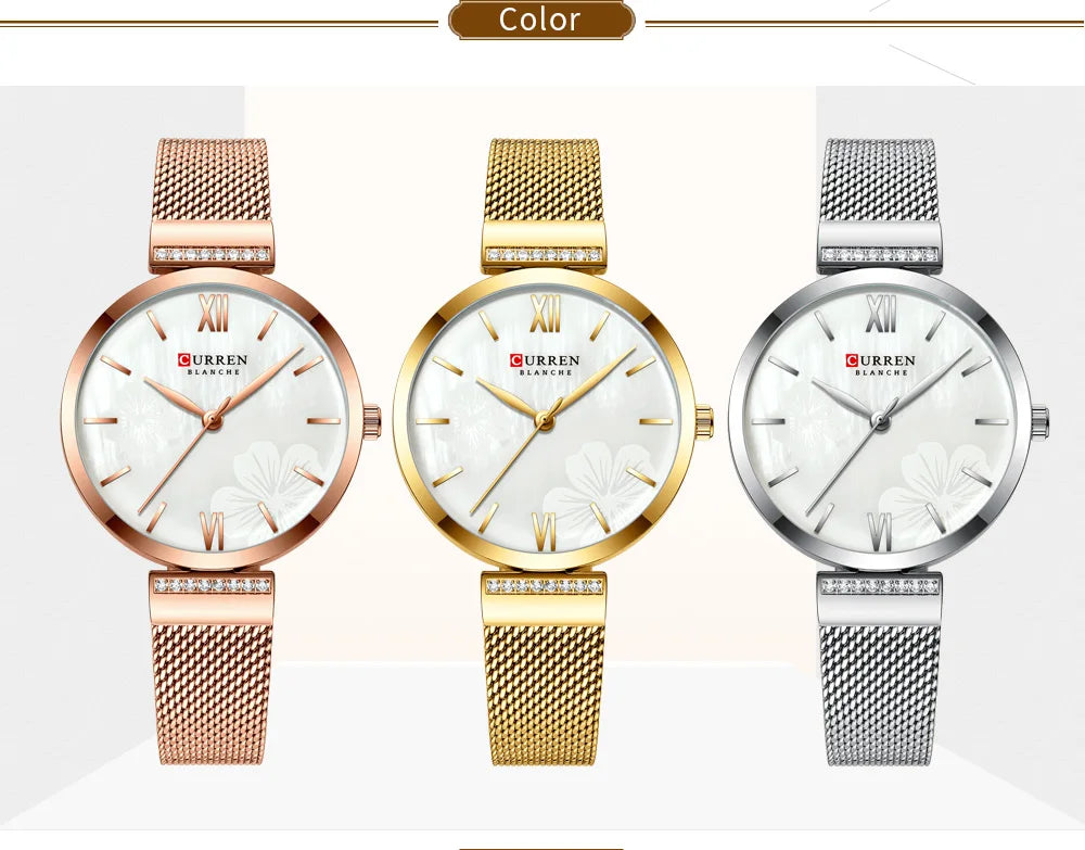 Goldene Armbanduhr Mesh Damen Uhren Luxus Marke CURREN Elegante Einfache Quarzuhr frauen Armband Uhr Weibliche Reloj mujer