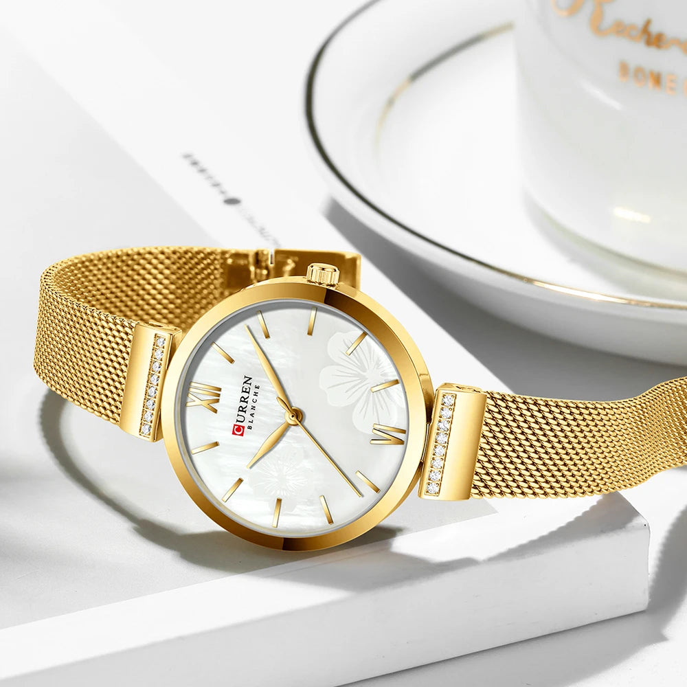 Goldene Armbanduhr Mesh Damen Uhren Luxus Marke CURREN Elegante Einfache Quarzuhr frauen Armband Uhr Weibliche Reloj mujer