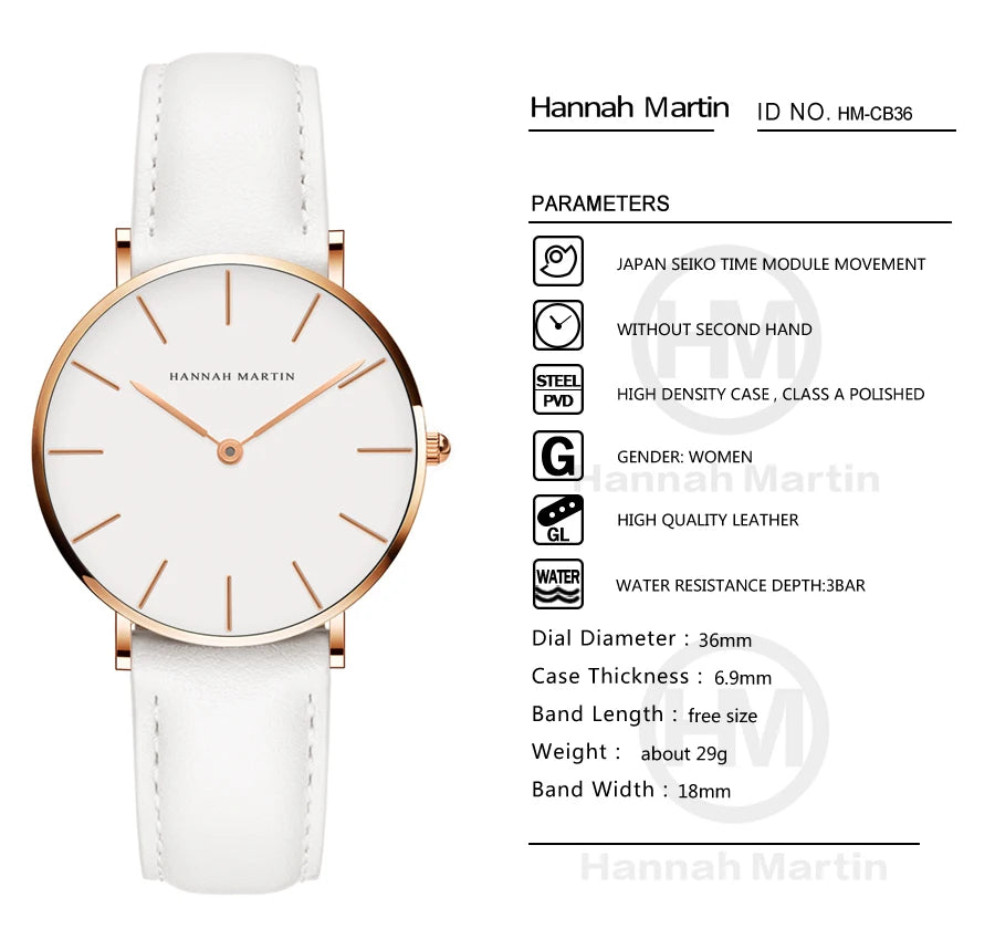 Hannah Martin Top Marke Luxus Uhren Frauen Edelstahl Mesh Gürtel Uhr Japan Quarzwerk Uhr Damen Armbanduhr