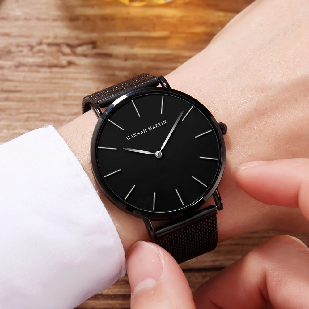 Hannah Martin Ultra Dünne Quarz Männer Uhr Edelstahl Mesh Uhren Männer Einfache Mode Business Japan Armbanduhr Uhr Männlich