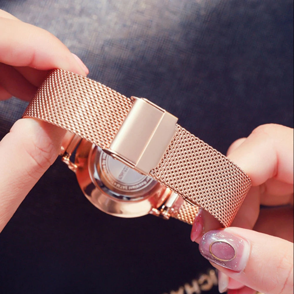 Hannah Martin Top Marke Luxus Uhren Frauen Edelstahl Mesh Gürtel Uhr Japan Quarzwerk Uhr Damen Armbanduhr