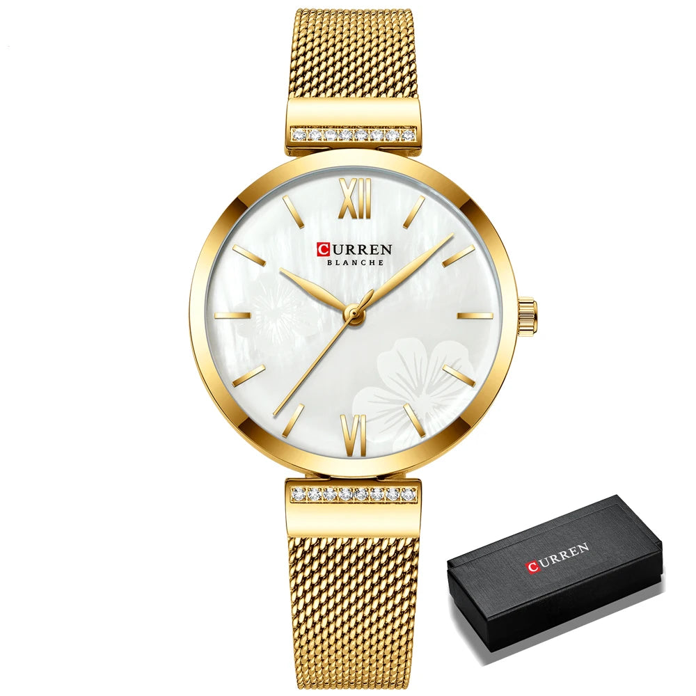 Goldene Armbanduhr Mesh Damen Uhren Luxus Marke CURREN Elegante Einfache Quarzuhr frauen Armband Uhr Weibliche Reloj mujer