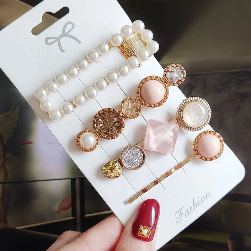 3/4 stücke Set Perle Haar Clip Für Frauen Koreanische Haarnadeln Geometrische Kristall Haar Barrettes Mädchen Hairgrip Haar Zubehör