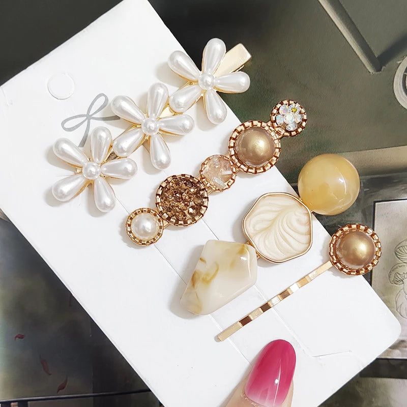 3/4 stücke Set Perle Haar Clip Für Frauen Koreanische Haarnadeln Geometrische Kristall Haar Barrettes Mädchen Hairgrip Haar Zubehör