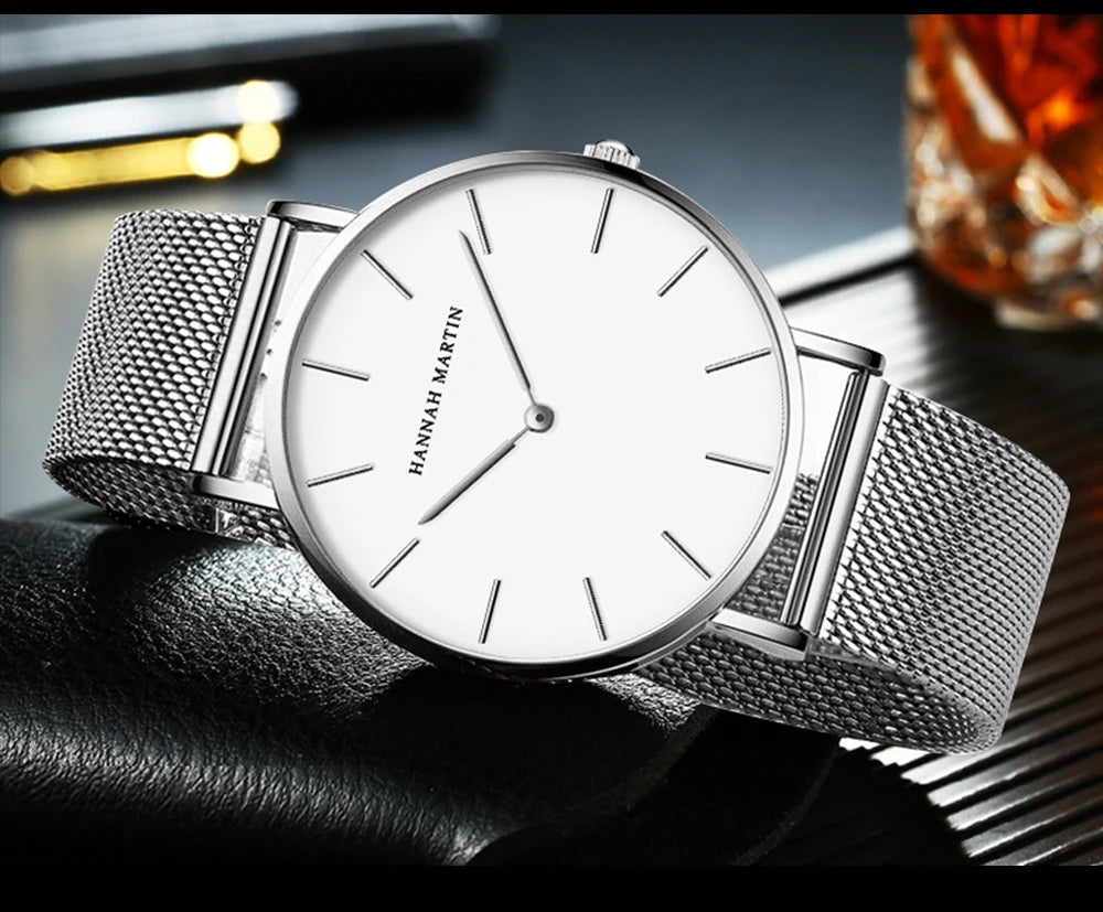 Hannah Martin Ultra Dünne Quarz Männer Uhr Edelstahl Mesh Uhren Männer Einfache Mode Business Japan Armbanduhr Uhr Männlich