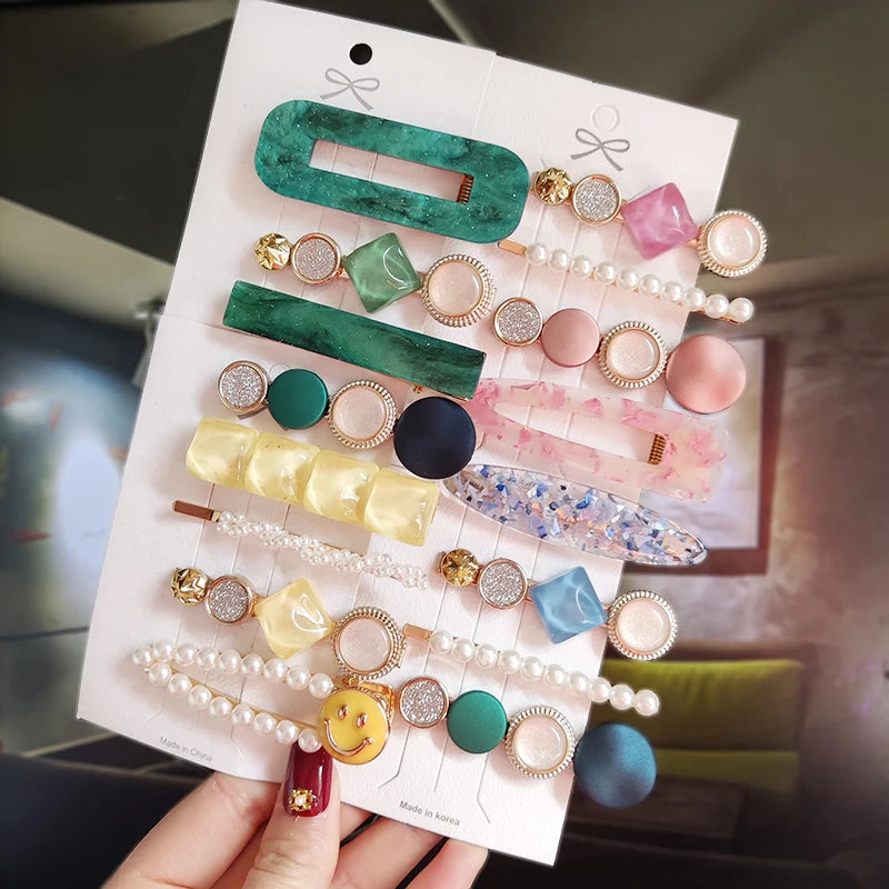 3/4 stücke Set Perle Haar Clip Für Frauen Koreanische Haarnadeln Geometrische Kristall Haar Barrettes Mädchen Hairgrip Haar Zubehör