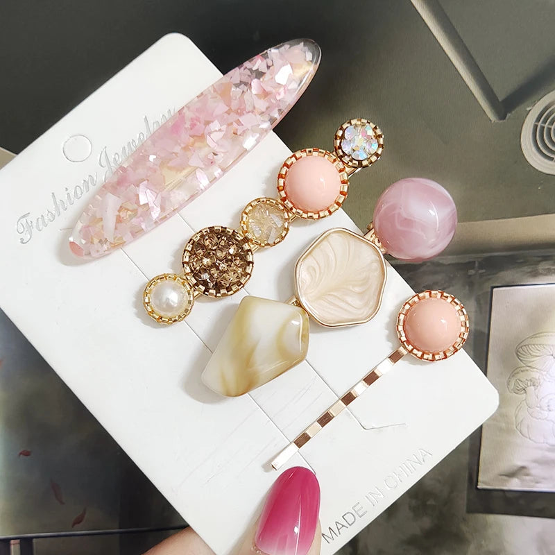 3/4 stücke Set Perle Haar Clip Für Frauen Koreanische Haarnadeln Geometrische Kristall Haar Barrettes Mädchen Hairgrip Haar Zubehör