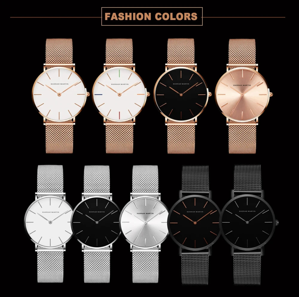Hannah Martin Top Marke Luxus Uhren Frauen Edelstahl Mesh Gürtel Uhr Japan Quarzwerk Uhr Damen Armbanduhr