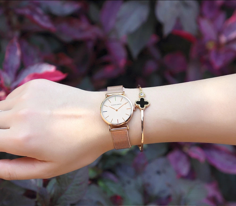 Hannah Martin Top Marke Luxus Uhren Frauen Edelstahl Mesh Gürtel Uhr Japan Quarzwerk Uhr Damen Armbanduhr