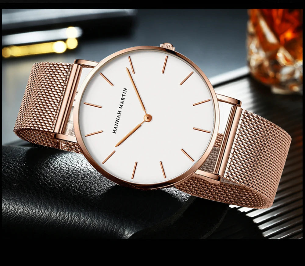 Hannah Martin Ultra Dünne Quarz Männer Uhr Edelstahl Mesh Uhren Männer Einfache Mode Business Japan Armbanduhr Uhr Männlich