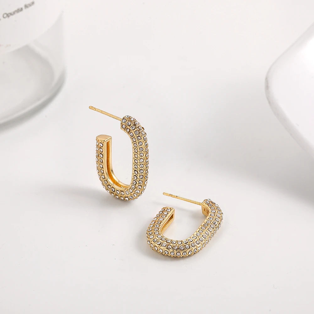 Mode CZ Zirkon Runde Huggie Creolen für Frauen Geometrische U Form Ohr Schnalle Hoops Vergoldet Edelstahl Schmuck