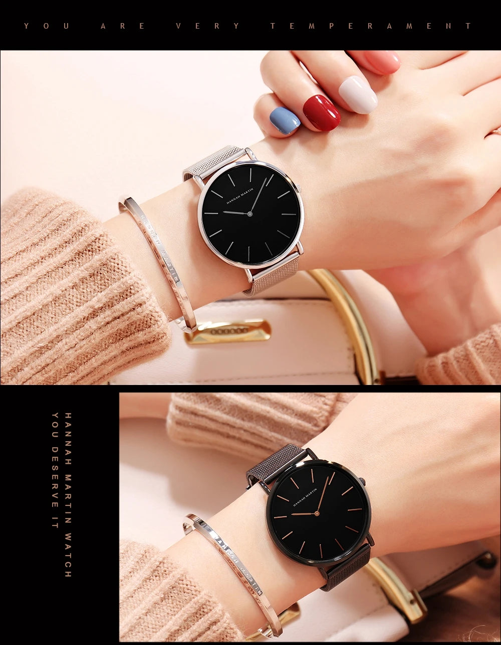 Hannah Martin Top Marke Luxus Uhren Frauen Edelstahl Mesh Gürtel Uhr Japan Quarzwerk Uhr Damen Armbanduhr