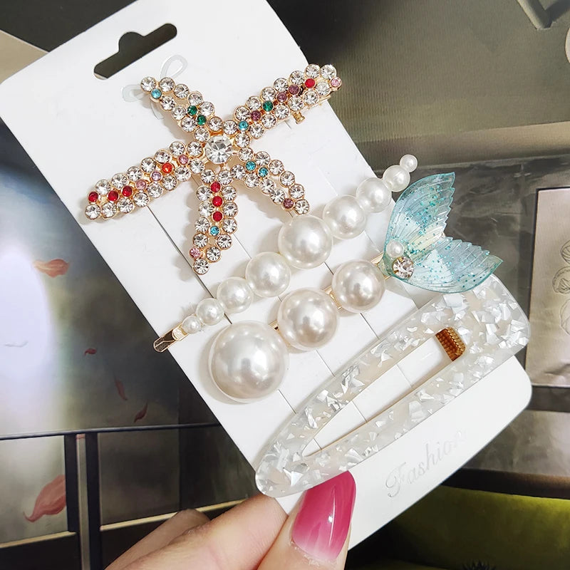 3/4 stücke Set Perle Haar Clip Für Frauen Koreanische Haarnadeln Geometrische Kristall Haar Barrettes Mädchen Hairgrip Haar Zubehör