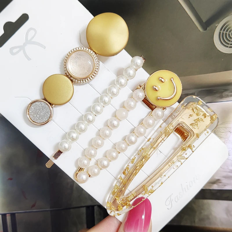 3/4 stücke Set Perle Haar Clip Für Frauen Koreanische Haarnadeln Geometrische Kristall Haar Barrettes Mädchen Hairgrip Haar Zubehör