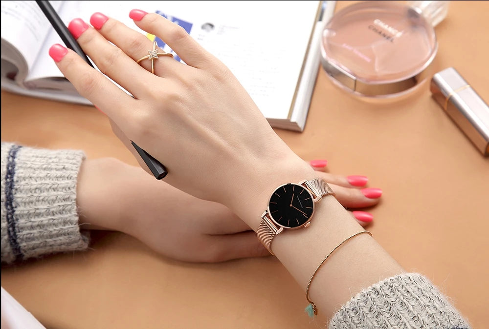 Hannah Martin Top Marke Luxus Uhren Frauen Edelstahl Mesh Gürtel Uhr Japan Quarzwerk Uhr Damen Armbanduhr