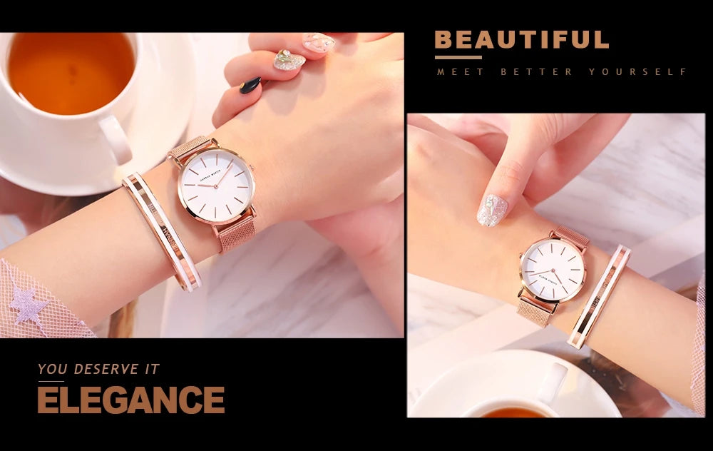 Hannah Martin Top Marke Luxus Uhren Frauen Edelstahl Mesh Gürtel Uhr Japan Quarzwerk Uhr Damen Armbanduhr