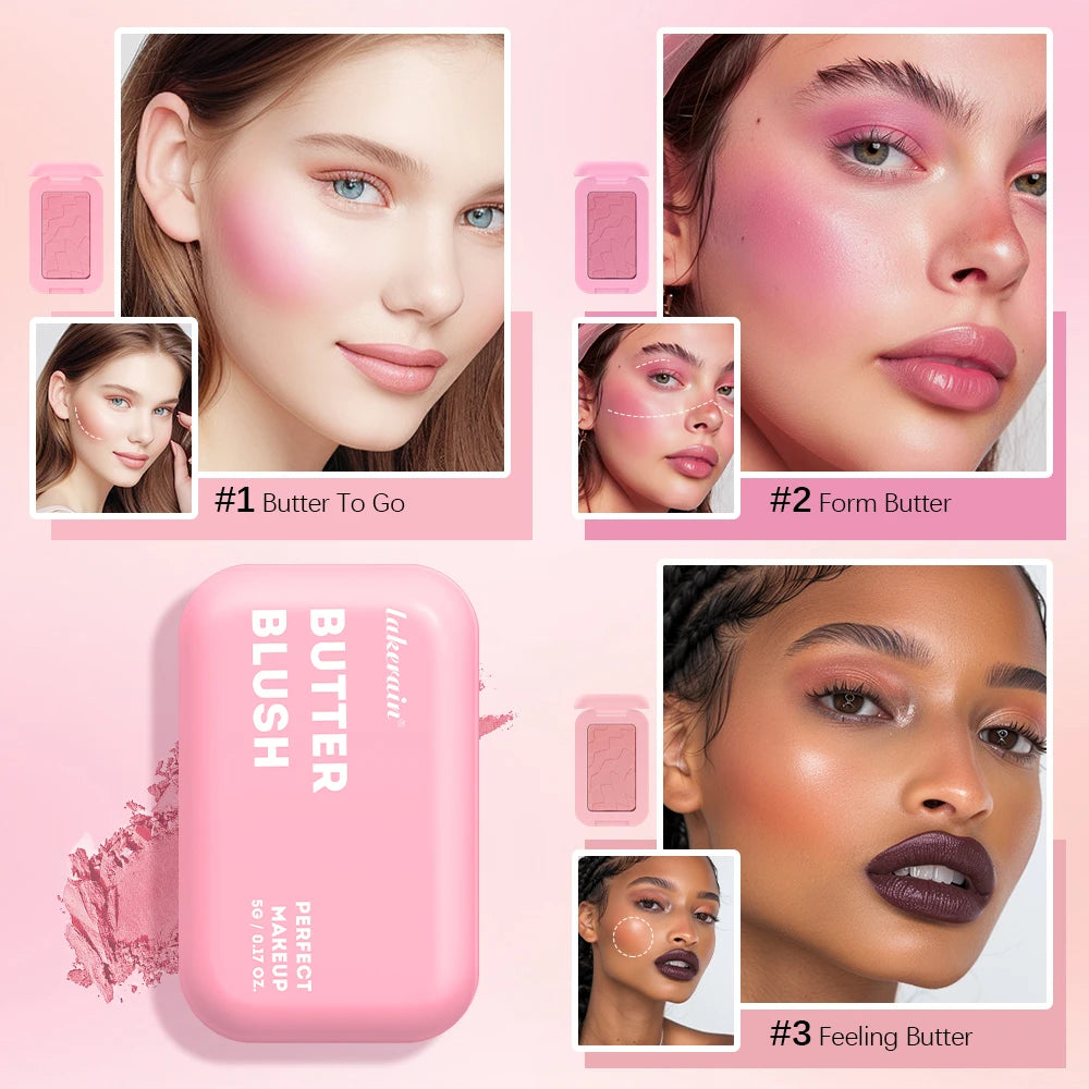 Professionelles Puder-Rouge – 12 Stunden Halt, Vegane Formel, Rosa & Creme